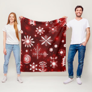 Couverture Polaire Motif De Flocon De Neige Rouge Et Blanc