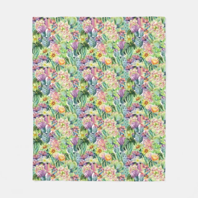 Couverture Polaire Motif de floraison exotique de cactus d'aquarelle (Devant)
