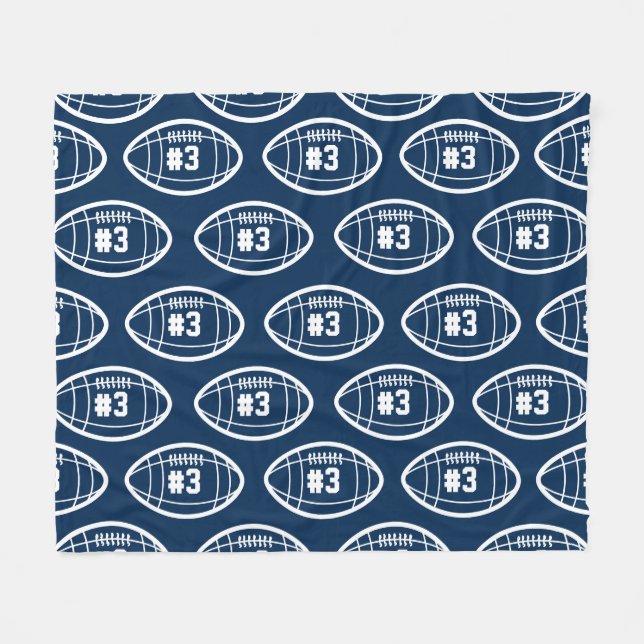 Couverture Polaire Motif de foot bleu et blanc de marine (Devant (Horizontal))