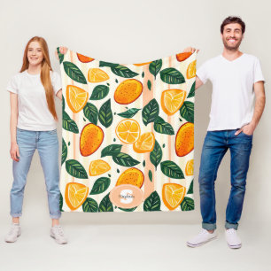 Couverture Polaire Motif de fruits d'agrumes avec Feuilles verts