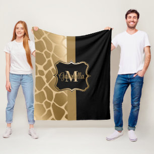 Couverture Polaire Motif de girafe noire et dorée