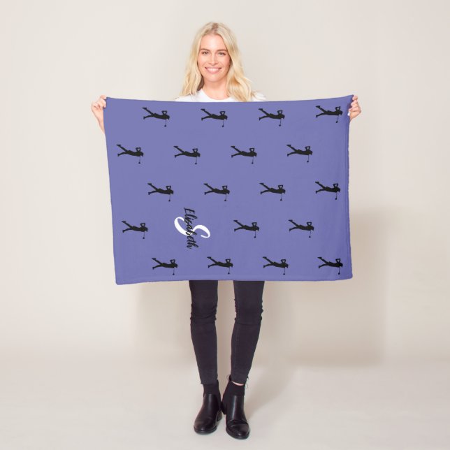 Couverture Polaire Motif de golfeur Monogrammé Bleu Pervenche Pour El (En situation)