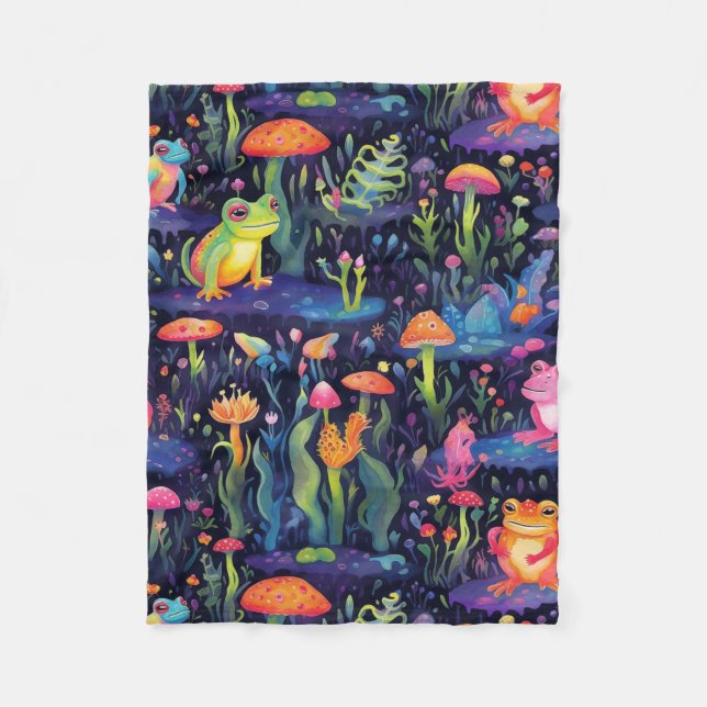 Couverture Polaire Motif de grenouilles néons vibrantes (Devant)