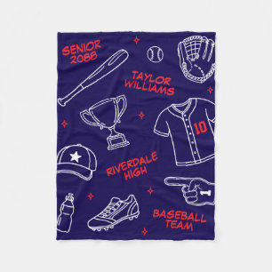 Couverture Polaire Motif de gribouillis de baseball Nom personnalisé