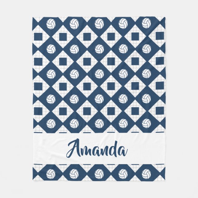 Couverture Polaire Motif de Jacquard de volley-ball bleu marine (Devant)