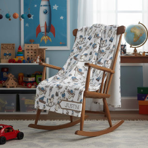 Couverture Polaire Motif de jouets vintage bleu/Brown ID783
