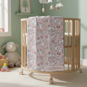 Couverture Polaire Motif de jouets vintage rose/gris ID783