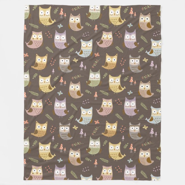 Couverture Polaire Motif de la Chouette des bois, Enfants Brown (Devant)