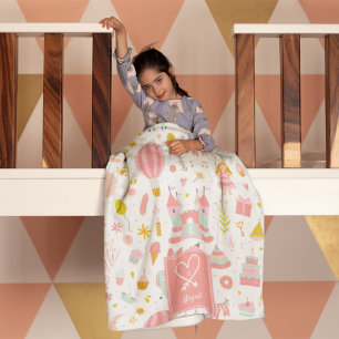 Couverture Polaire Motif de la soirée Unicorn rose Monogrammed Girls