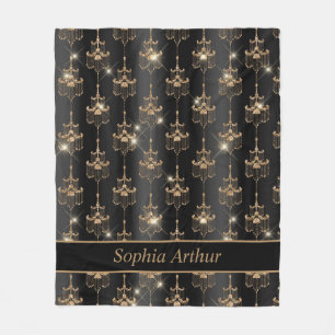 Couverture Polaire Motif de lustre d'étincelle d'or personnalisé noir