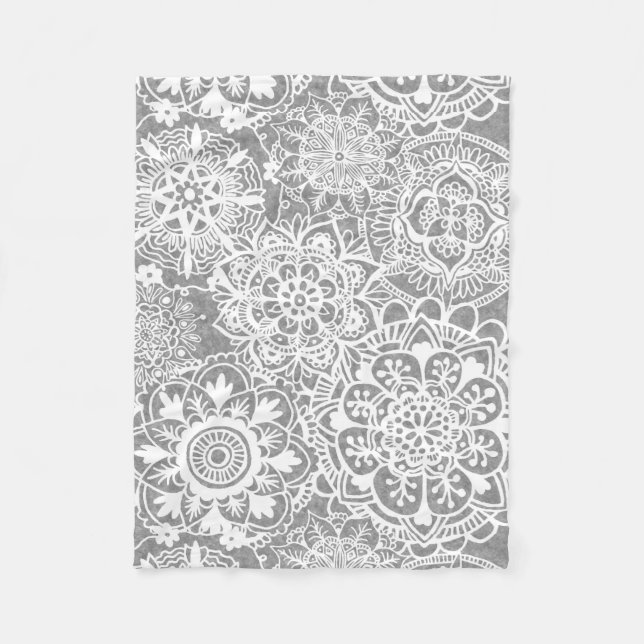 Couverture Polaire Motif de Mandala gris et blanc (Devant)