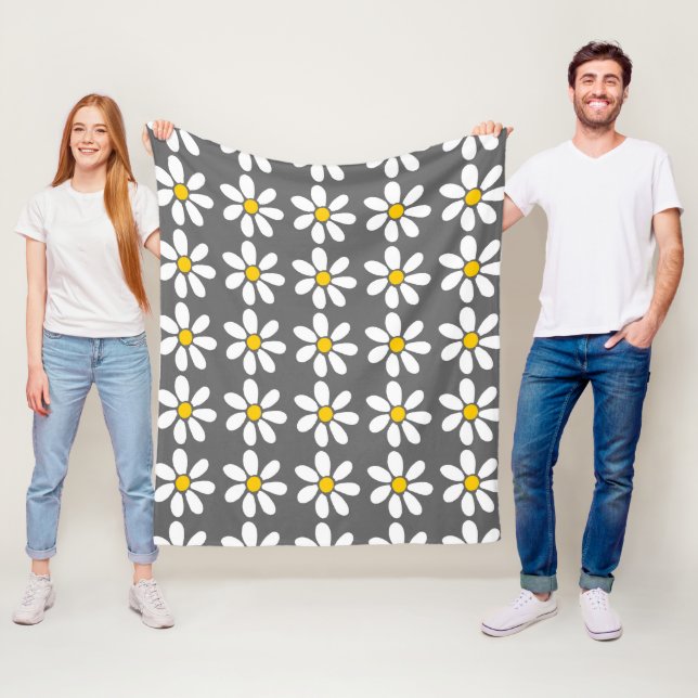 Couverture Polaire Motif de marguerite blanc gris jaune (En situation)