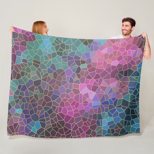 Couverture Polaire Motif de mosaïque de rose violet Turquoise bleu ve (En situation)