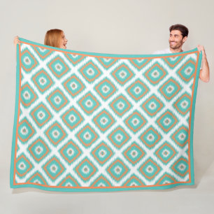 Couverture Polaire Motif de mosaïques Ikat pour les Carrés turquois