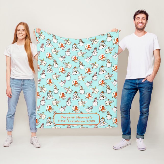 Couverture Polaire Motif de neige | Baby Boys Prénom de Noël (En situation)