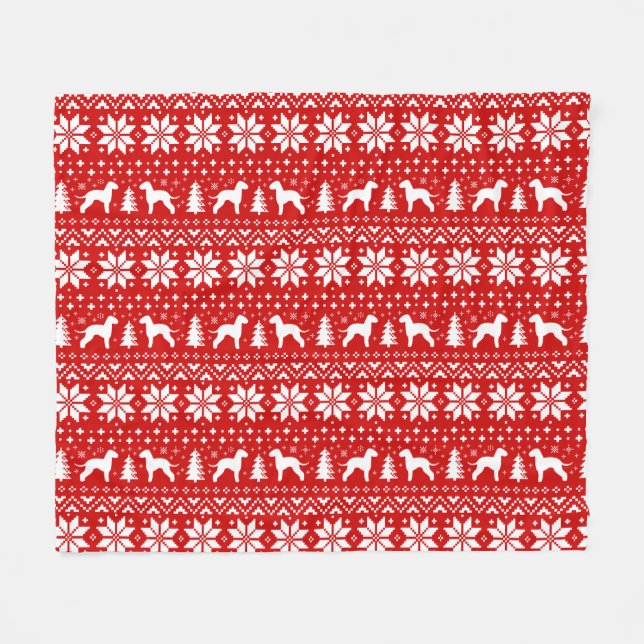Couverture Polaire Motif de Noël de silhouettes de Bedlington Terrier (Devant (Horizontal))