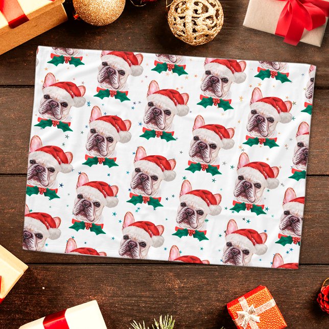 Couverture Polaire Motif de Noël du chien de taureau français mignon (Créateur téléchargé)
