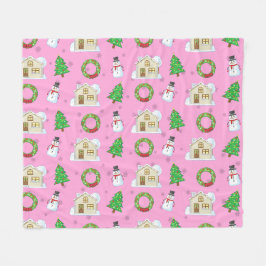 Couverture Polaire Motif de Noël - Fond rose 