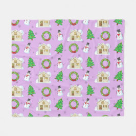 Couverture Polaire Motif de Noël - Fond Violet 