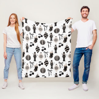 Couverture Polaire Motif de Noël noir et blanc