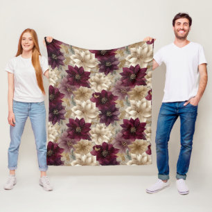 Couverture Polaire Motif de Noël Poinsettia Bourgogne (5)