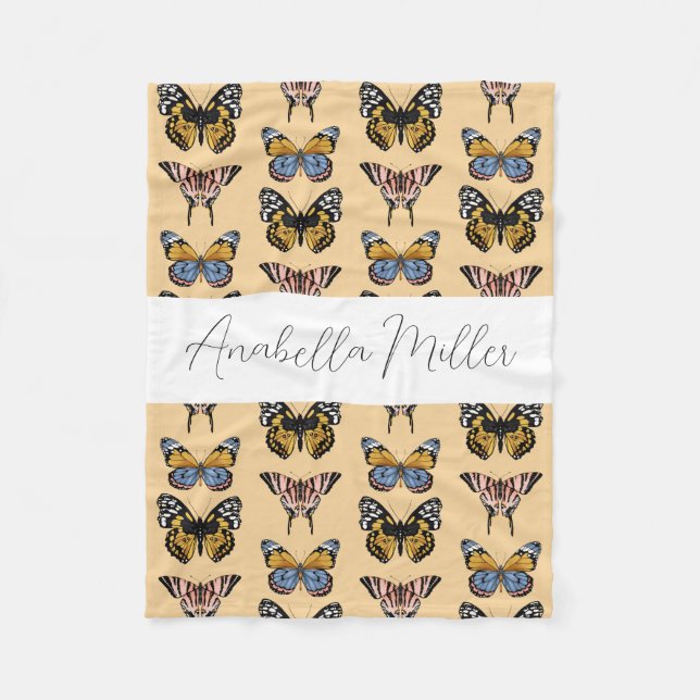 Couverture Polaire Motif de papillon orange moderne Nom des enfants (Devant)