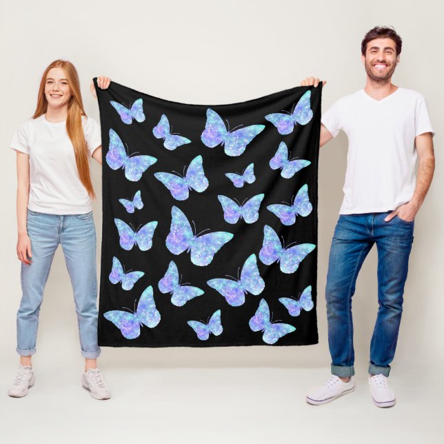 Couverture Polaire motif de papillons bleus (En situation)