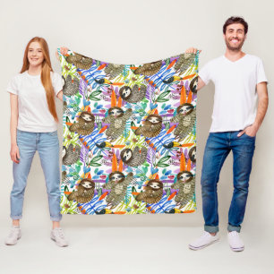 Couverture Polaire Motif de paresse d'aquarelle de bande dessinée