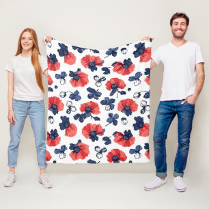 Couverture Polaire Motif de pépites d'aquarelle - Rouge, Bleu et Blan