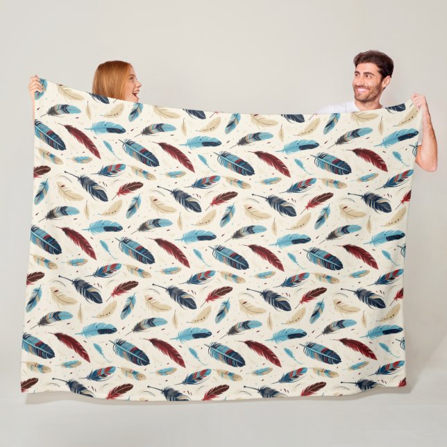 Couverture Polaire Motif de plume amérindien du sud-ouest (En situation)