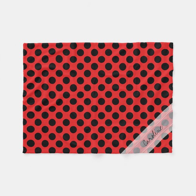 Couverture Polaire Motif de point chic mignon noir rouge de polka de (Devant (Horizontal))