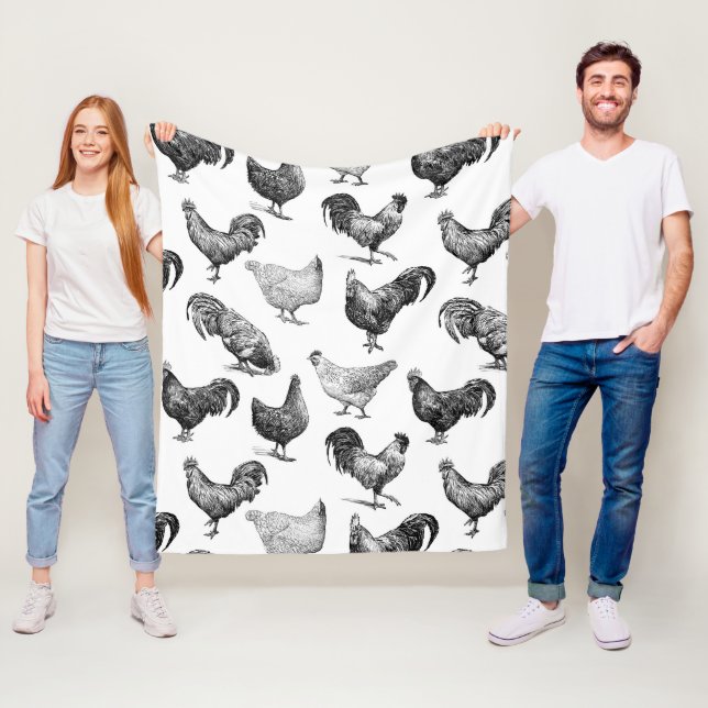 Couverture Polaire Motif de poulet de la ferme Retro Country (En situation)