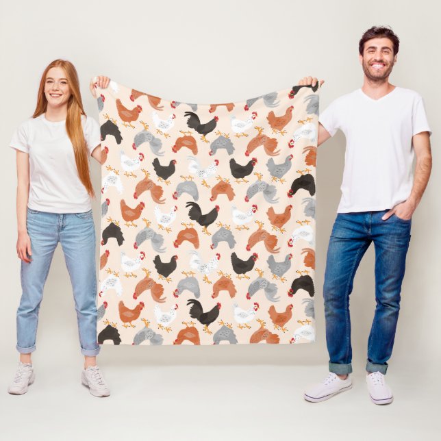 Couverture Polaire Motif de poulets de ferme (En situation)