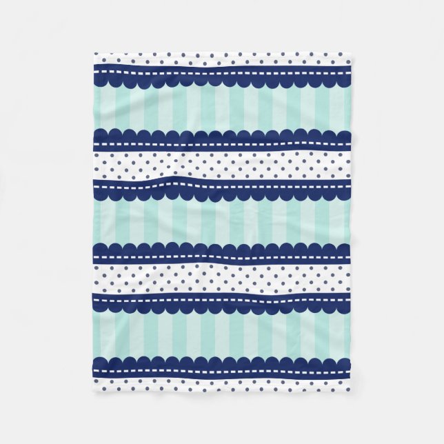 Couverture Polaire Motif de rayures et de pois de bleu marine d'Aqua (Devant)