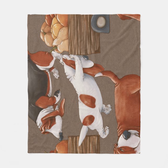 Couverture Polaire Motif de récolte Citrouille Basset Hound (Devant)