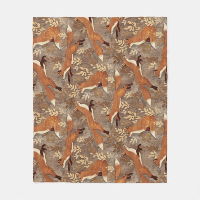 Couverture Polaire Motif de renard doux dans les neutres d'automne (Devant)