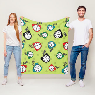 Couverture Polaire Motif de réveil orange vert Fleece Blanche