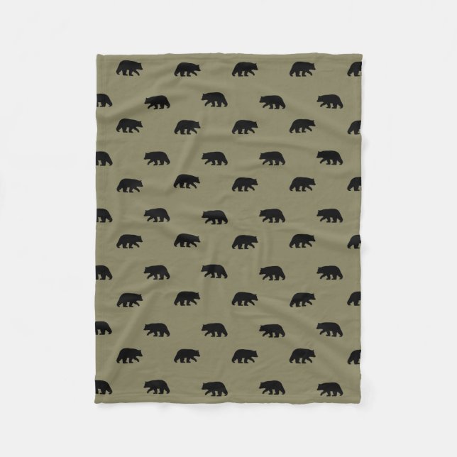 Couverture Polaire Motif de silhouettes d'ours noir (Devant)