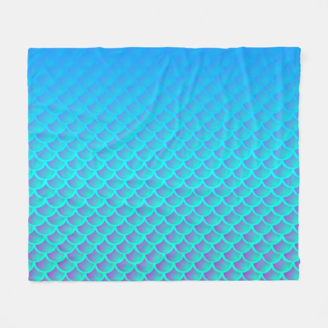 Couverture Polaire Motif de sirène en bleu et violet Aqua (Devant (Horizontal))