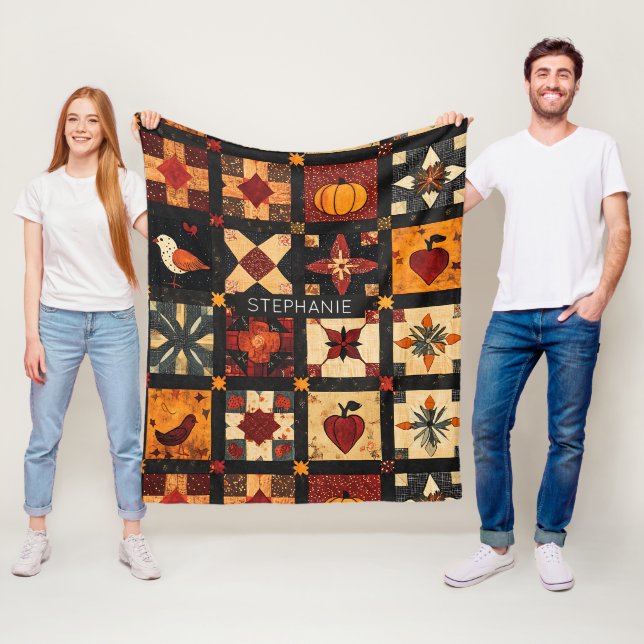 Couverture Polaire Motif de surface composée en Patchwork Automne Rus (En situation)