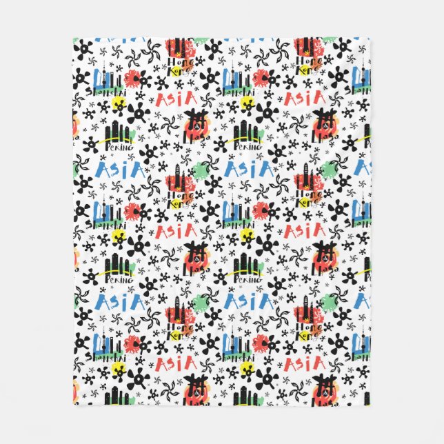 Couverture Polaire Motif de symboles de l'Asie | (Devant)