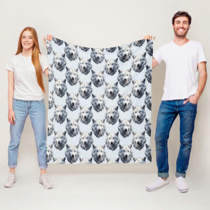 Couverture Polaire Motif de tête de loup blanc - Blanc