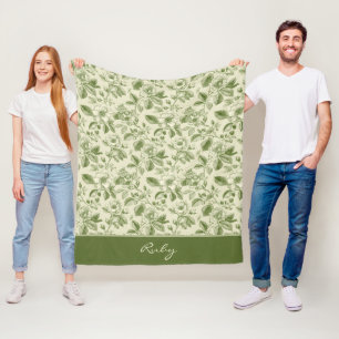 Couverture Polaire Motif de toile florale vintage vert