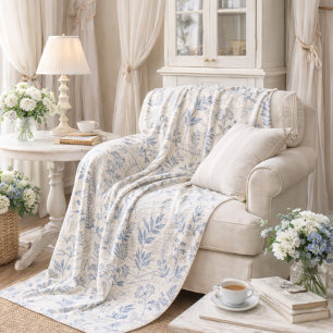 Couverture Polaire Motif de toile française à fleurs sauvages bleues