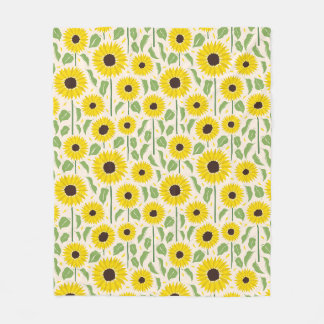 Couverture Polaire Motif de tournesols et feuilles