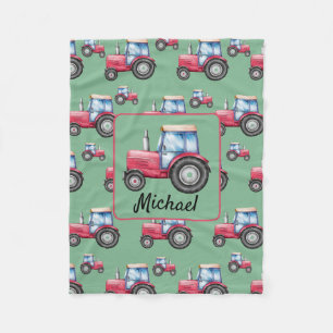 Couverture Polaire Motif de tracteur d'aquarelle rouge personnalisé