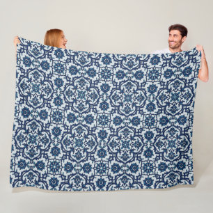 Couverture Polaire Motif de tuiles florales Azulejos bleu-portugais