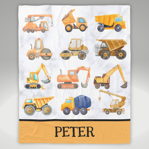 Couverture Polaire Motif de véhicules de construction jaunes mignons