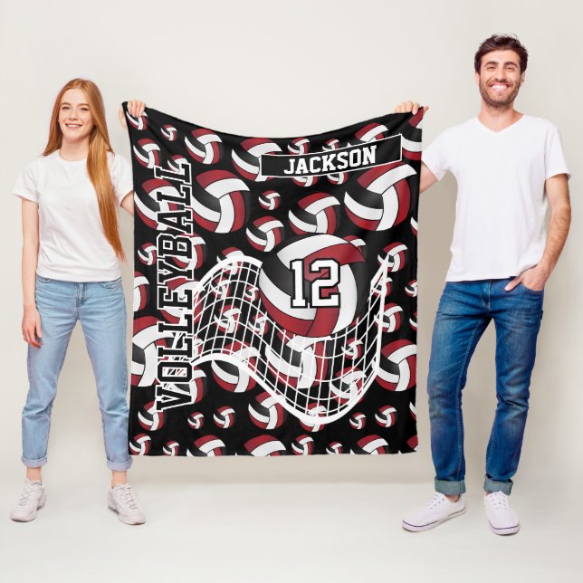 Couverture Polaire Motif de volley-ball rouge, noir et blanc (En situation)