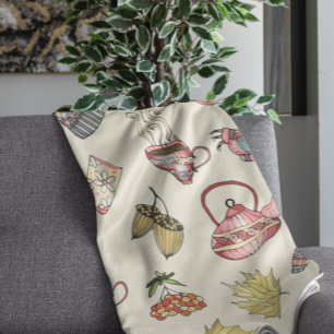 Couverture Polaire Motif d'éléments d'automne cosy